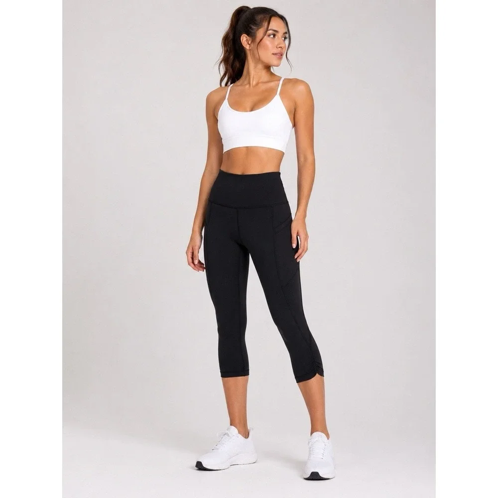 Lululemon Run For Your Life Crop Leggings Black Ruched Hem Size 6 Yoga 24